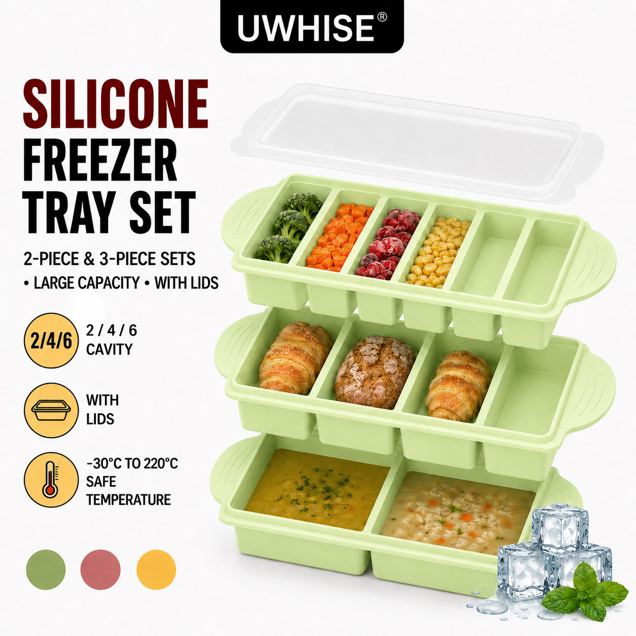 Uwhise 2/3 PACK Silicone Freez - Meal Prep Template review and price